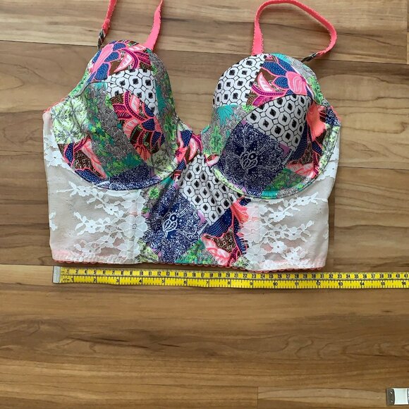 Victoria's Secret Dream Angels 34DD Padded Demi Neon Floral Zip Bralette - Picture 2 of 8